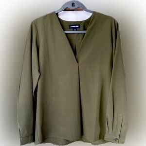 Moss Green Blouse Active Commuter Shirt Machine-Wash Lands End Army Green XS